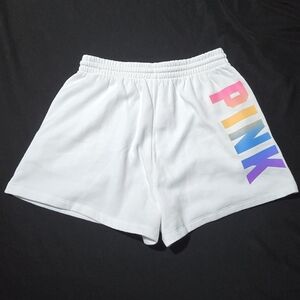 PINK Victoria's Secret White Shorts with Rainbow Logo
